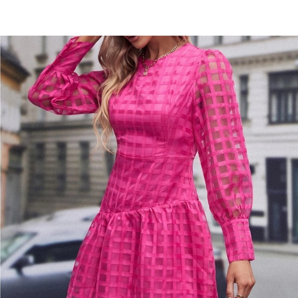 Pink Chic  Lantern Sleeve Ruffle Hem Mini Dress